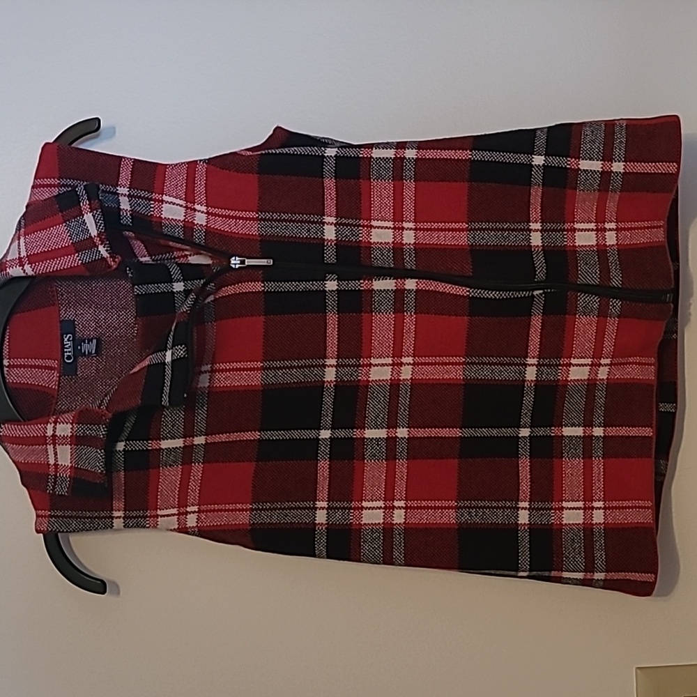 Chaps Red & Black Tartan Plaid Vest SZ M